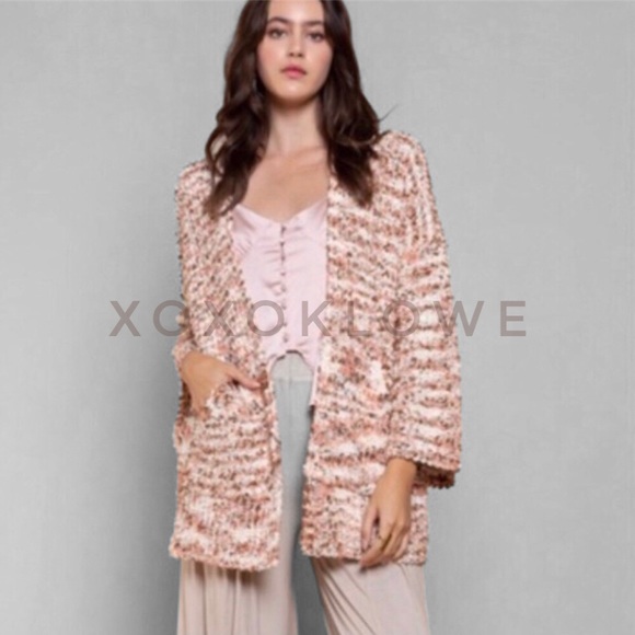 POL Sweaters - POL Soft Popcorn Knit Open Front Cardigan Multicolor Oversized
